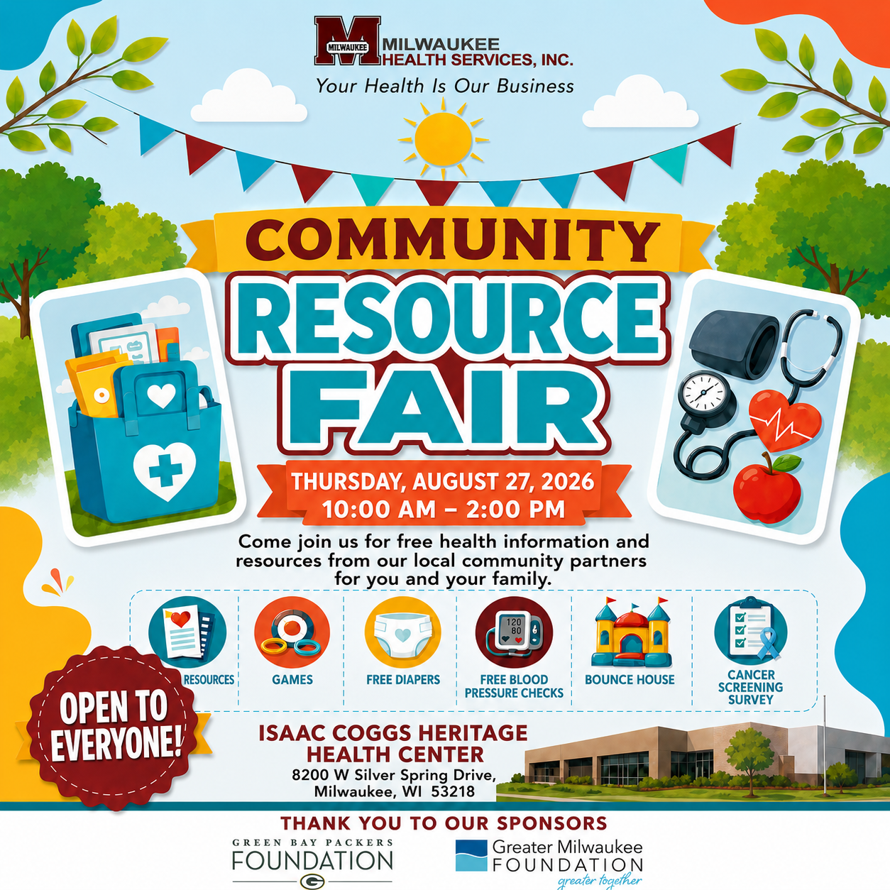 Colorful flyer for MHSI Community Resource Fair