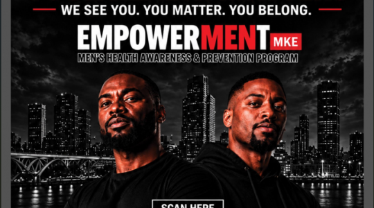 Black, red and white flyer for Men's Empowerment Cancer Screening Flyer